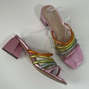 Colorful Strappy Block Heel Sandals 8